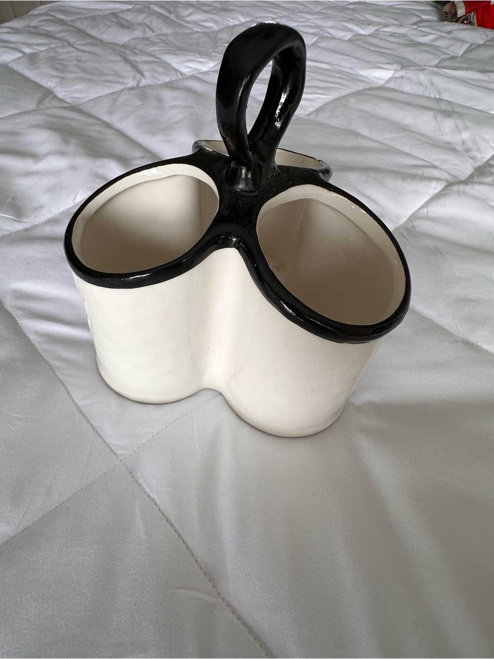 Market Finds Ceramic Triple Caddy with Handle - Cream and Black
